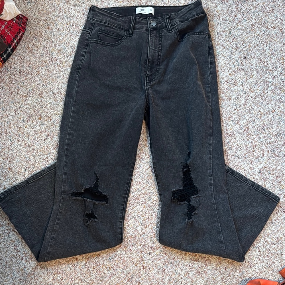 Tinsel Black Distressed Straight Jeans